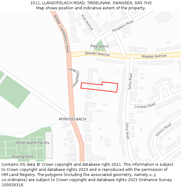 1011, LLANGYFELACH ROAD, TIRDEUNAW, SWANSEA, SA5 7HS: Location map and indicative extent of plot