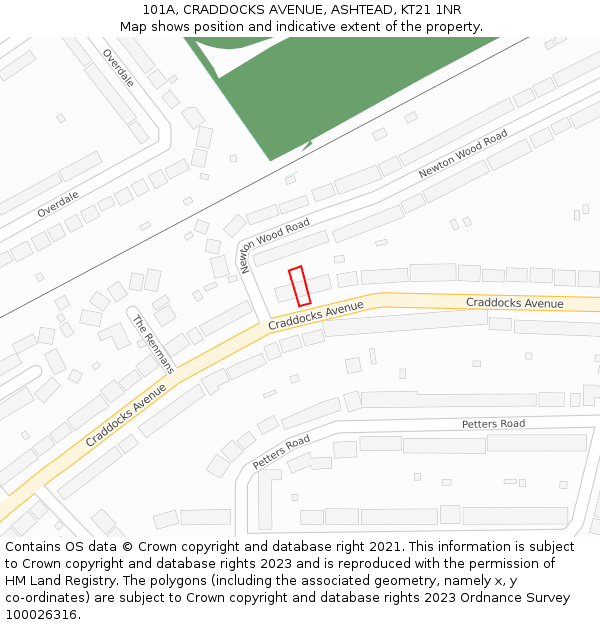 101A, CRADDOCKS AVENUE, ASHTEAD, KT21 1NR: Location map and indicative extent of plot