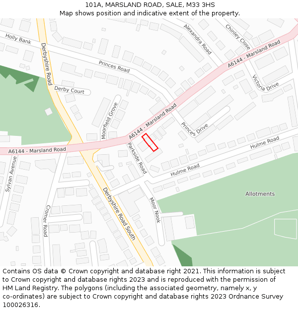 101A, MARSLAND ROAD, SALE, M33 3HS: Location map and indicative extent of plot