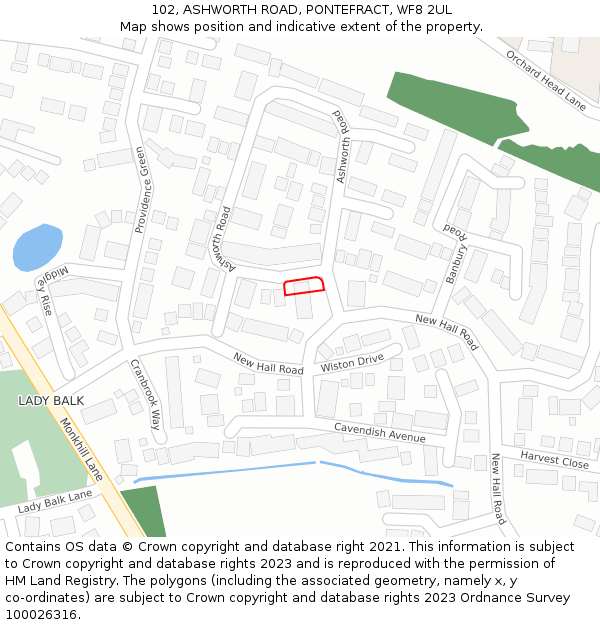102, ASHWORTH ROAD, PONTEFRACT, WF8 2UL: Location map and indicative extent of plot