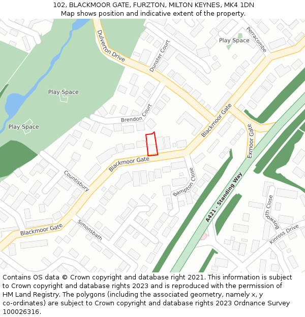 102, BLACKMOOR GATE, FURZTON, MILTON KEYNES, MK4 1DN: Location map and indicative extent of plot