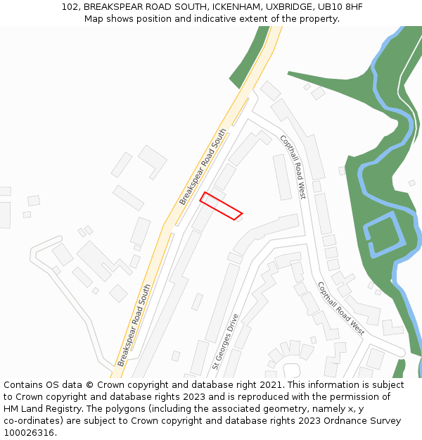 102, BREAKSPEAR ROAD SOUTH, ICKENHAM, UXBRIDGE, UB10 8HF: Location map and indicative extent of plot