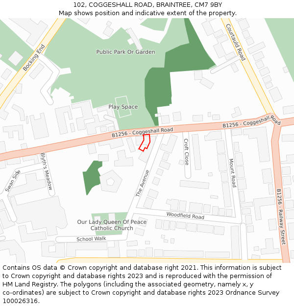 102, COGGESHALL ROAD, BRAINTREE, CM7 9BY: Location map and indicative extent of plot