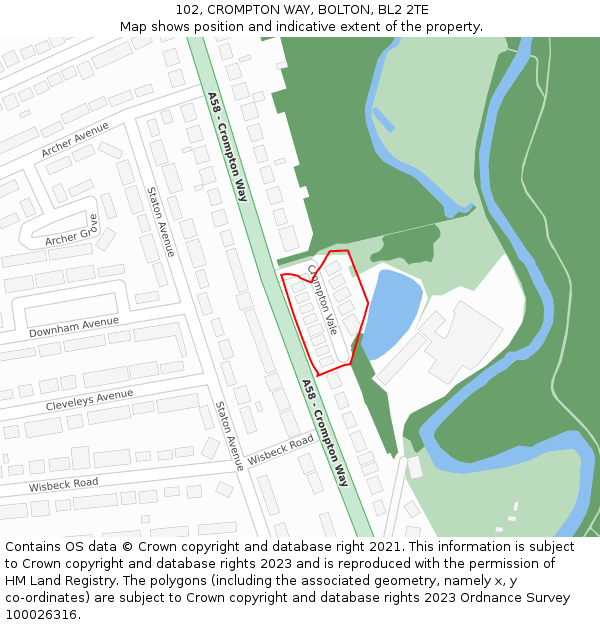 102, CROMPTON WAY, BOLTON, BL2 2TE: Location map and indicative extent of plot