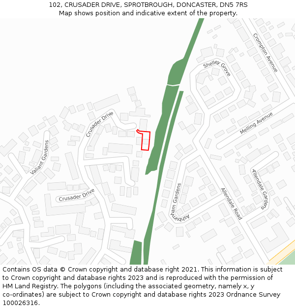 102, CRUSADER DRIVE, SPROTBROUGH, DONCASTER, DN5 7RS: Location map and indicative extent of plot