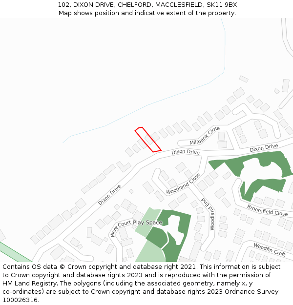 102, DIXON DRIVE, CHELFORD, MACCLESFIELD, SK11 9BX: Location map and indicative extent of plot