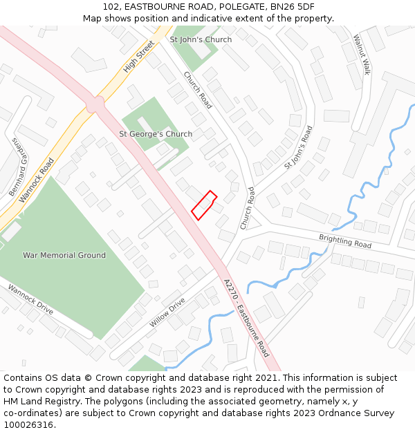 102, EASTBOURNE ROAD, POLEGATE, BN26 5DF: Location map and indicative extent of plot