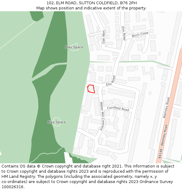 102, ELM ROAD, SUTTON COLDFIELD, B76 2PH: Location map and indicative extent of plot