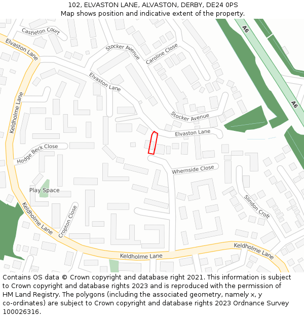 102, ELVASTON LANE, ALVASTON, DERBY, DE24 0PS: Location map and indicative extent of plot