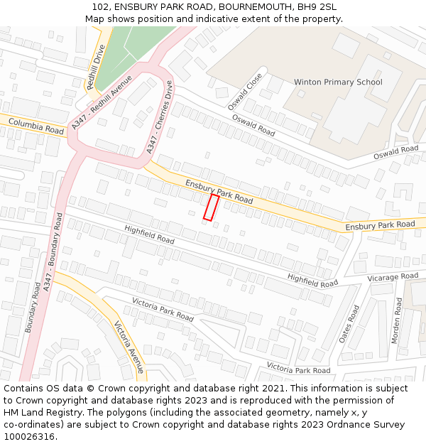 102, ENSBURY PARK ROAD, BOURNEMOUTH, BH9 2SL: Location map and indicative extent of plot