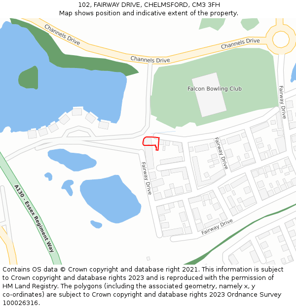 102, FAIRWAY DRIVE, CHELMSFORD, CM3 3FH: Location map and indicative extent of plot