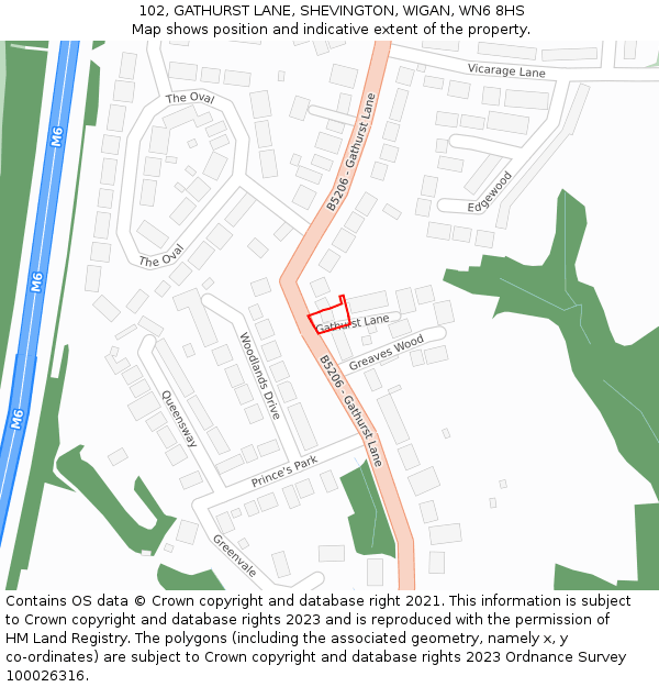 102, GATHURST LANE, SHEVINGTON, WIGAN, WN6 8HS: Location map and indicative extent of plot