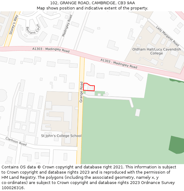 102, GRANGE ROAD, CAMBRIDGE, CB3 9AA: Location map and indicative extent of plot