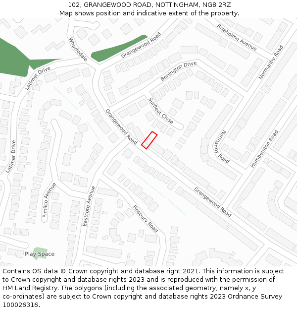 102, GRANGEWOOD ROAD, NOTTINGHAM, NG8 2RZ: Location map and indicative extent of plot
