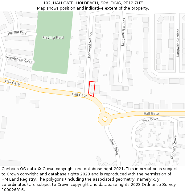 102, HALLGATE, HOLBEACH, SPALDING, PE12 7HZ: Location map and indicative extent of plot