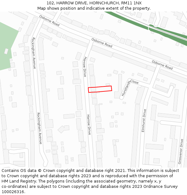 102, HARROW DRIVE, HORNCHURCH, RM11 1NX: Location map and indicative extent of plot