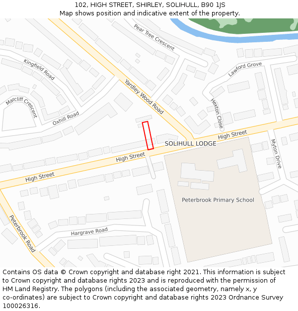 102, HIGH STREET, SHIRLEY, SOLIHULL, B90 1JS: Location map and indicative extent of plot
