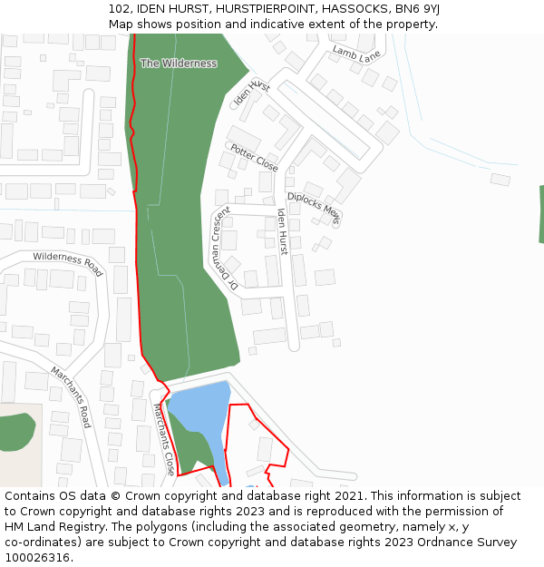102, IDEN HURST, HURSTPIERPOINT, HASSOCKS, BN6 9YJ: Location map and indicative extent of plot
