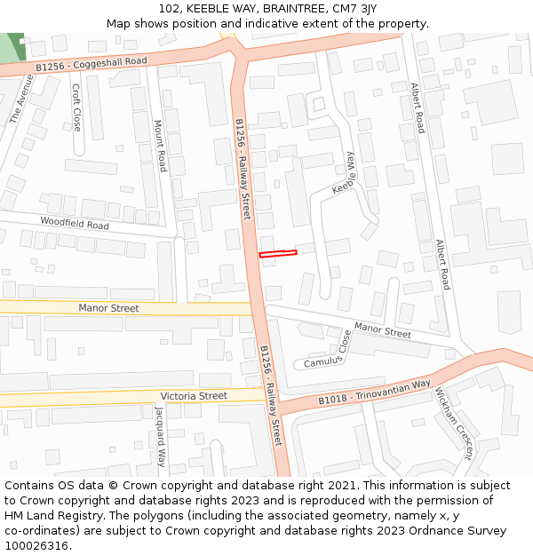 102, KEEBLE WAY, BRAINTREE, CM7 3JY: Location map and indicative extent of plot