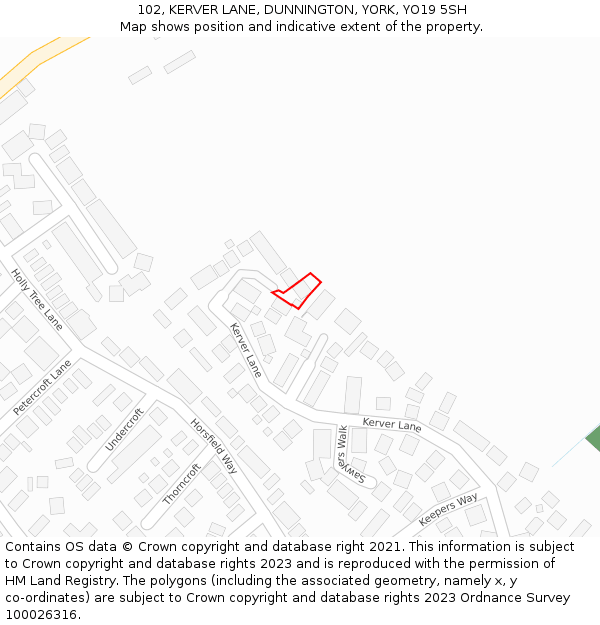 102, KERVER LANE, DUNNINGTON, YORK, YO19 5SH: Location map and indicative extent of plot
