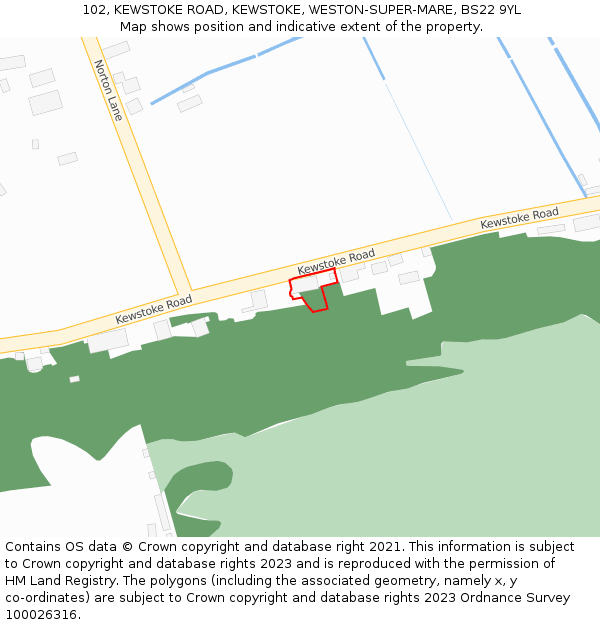 102, KEWSTOKE ROAD, KEWSTOKE, WESTON-SUPER-MARE, BS22 9YL: Location map and indicative extent of plot