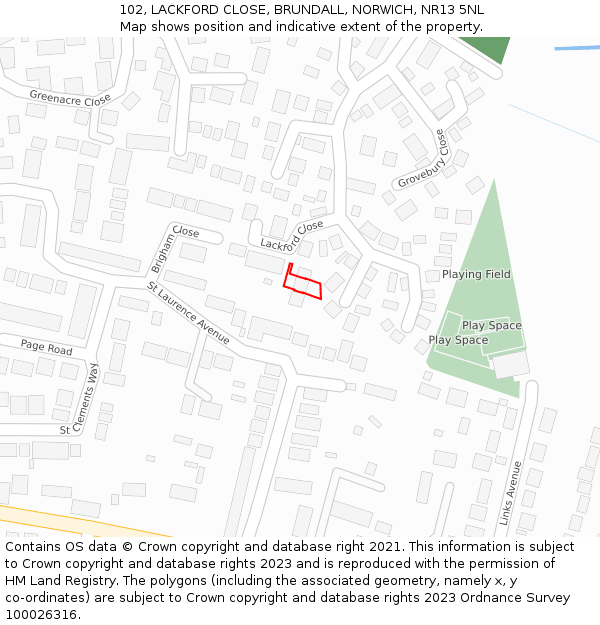 102, LACKFORD CLOSE, BRUNDALL, NORWICH, NR13 5NL: Location map and indicative extent of plot