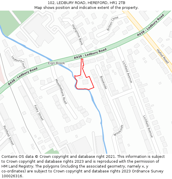 102, LEDBURY ROAD, HEREFORD, HR1 2TB: Location map and indicative extent of plot