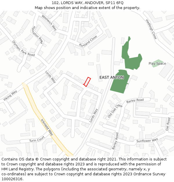 102, LORDS WAY, ANDOVER, SP11 6FQ: Location map and indicative extent of plot
