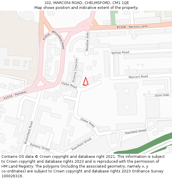 102, MARCONI ROAD, CHELMSFORD, CM1 1QE: Location map and indicative extent of plot