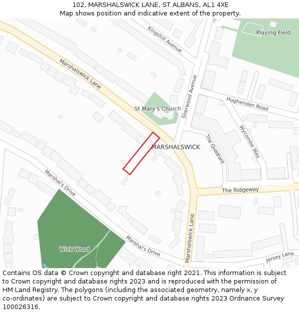 102, MARSHALSWICK LANE, ST ALBANS, AL1 4XE: Location map and indicative extent of plot