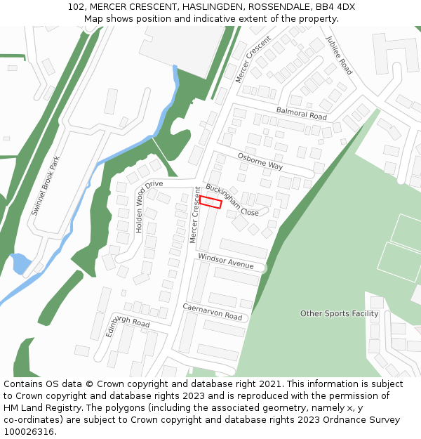 102, MERCER CRESCENT, HASLINGDEN, ROSSENDALE, BB4 4DX: Location map and indicative extent of plot