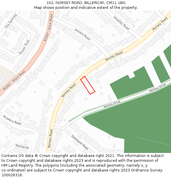 102, NORSEY ROAD, BILLERICAY, CM11 1BG: Location map and indicative extent of plot