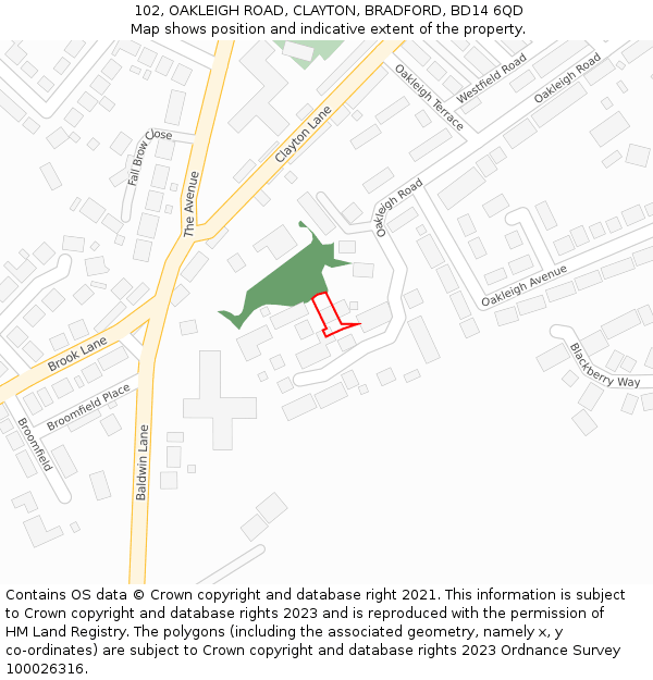 102, OAKLEIGH ROAD, CLAYTON, BRADFORD, BD14 6QD: Location map and indicative extent of plot