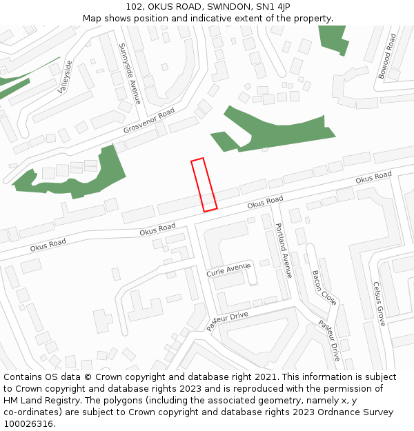 102, OKUS ROAD, SWINDON, SN1 4JP: Location map and indicative extent of plot
