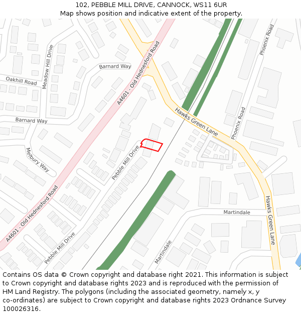 102, PEBBLE MILL DRIVE, CANNOCK, WS11 6UR: Location map and indicative extent of plot