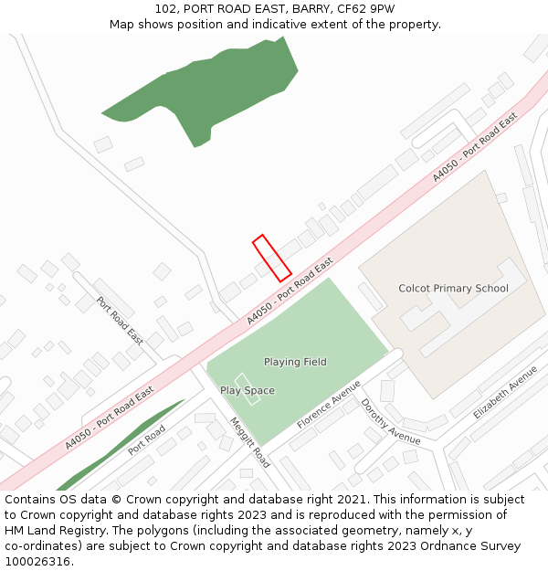 102, PORT ROAD EAST, BARRY, CF62 9PW: Location map and indicative extent of plot