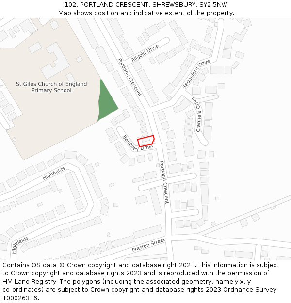 102, PORTLAND CRESCENT, SHREWSBURY, SY2 5NW: Location map and indicative extent of plot