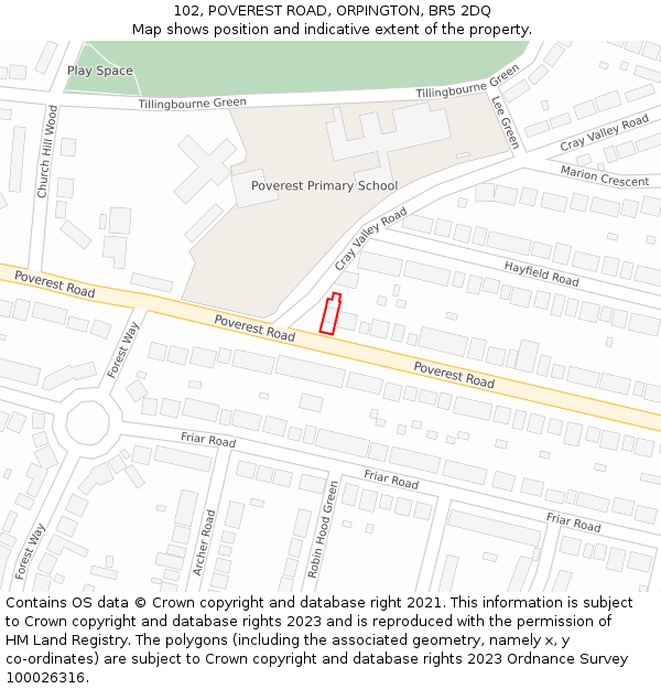 102, POVEREST ROAD, ORPINGTON, BR5 2DQ: Location map and indicative extent of plot
