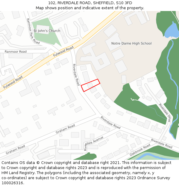 102, RIVERDALE ROAD, SHEFFIELD, S10 3FD: Location map and indicative extent of plot