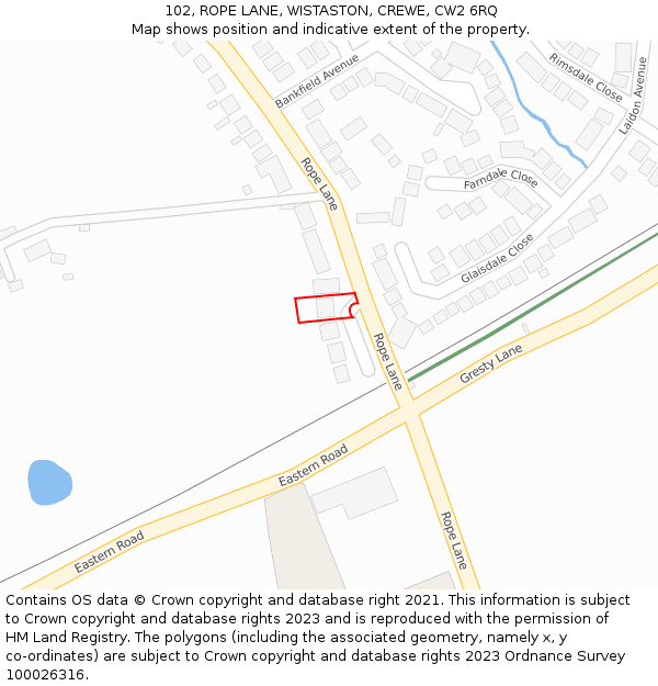 102, ROPE LANE, WISTASTON, CREWE, CW2 6RQ: Location map and indicative extent of plot