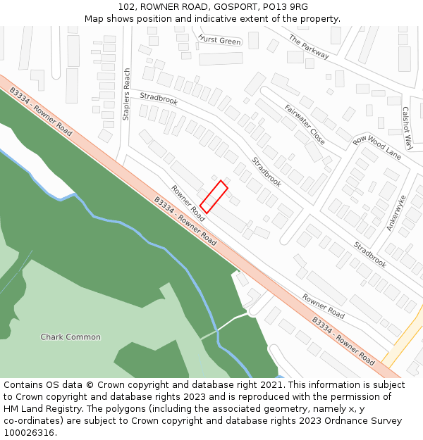 102, ROWNER ROAD, GOSPORT, PO13 9RG: Location map and indicative extent of plot