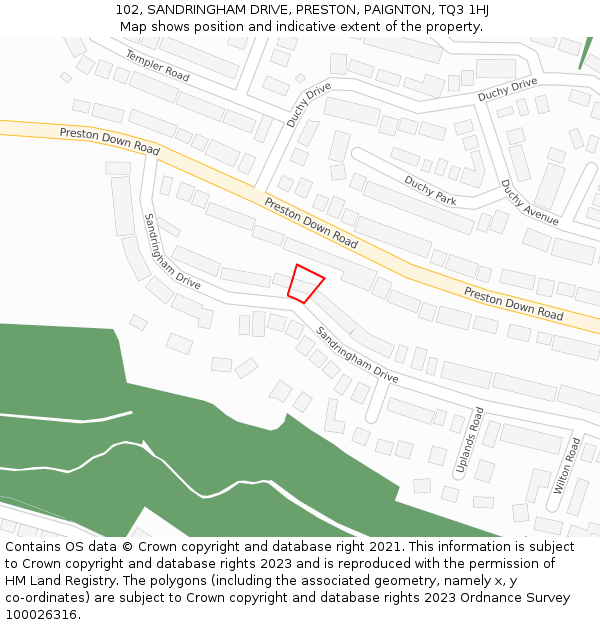 102, SANDRINGHAM DRIVE, PRESTON, PAIGNTON, TQ3 1HJ: Location map and indicative extent of plot