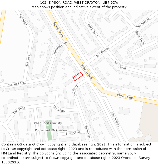 102, SIPSON ROAD, WEST DRAYTON, UB7 9DW: Location map and indicative extent of plot