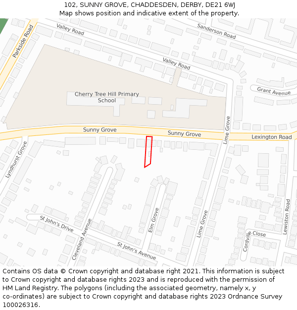102, SUNNY GROVE, CHADDESDEN, DERBY, DE21 6WJ: Location map and indicative extent of plot
