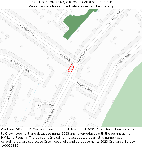 102, THORNTON ROAD, GIRTON, CAMBRIDGE, CB3 0NN: Location map and indicative extent of plot