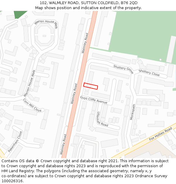 102, WALMLEY ROAD, SUTTON COLDFIELD, B76 2QD: Location map and indicative extent of plot