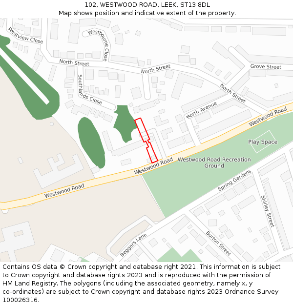 102, WESTWOOD ROAD, LEEK, ST13 8DL: Location map and indicative extent of plot
