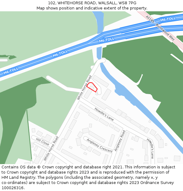 102, WHITEHORSE ROAD, WALSALL, WS8 7PG: Location map and indicative extent of plot