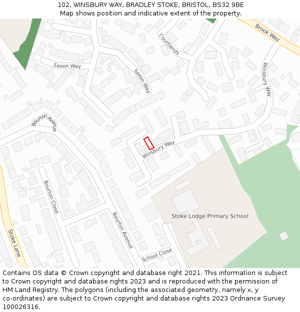 102, WINSBURY WAY, BRADLEY STOKE, BRISTOL, BS32 9BE: Location map and indicative extent of plot
