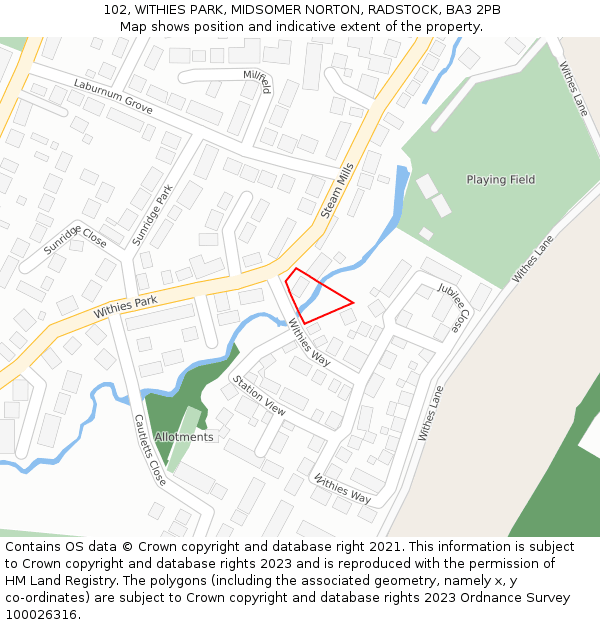 102, WITHIES PARK, MIDSOMER NORTON, RADSTOCK, BA3 2PB: Location map and indicative extent of plot
